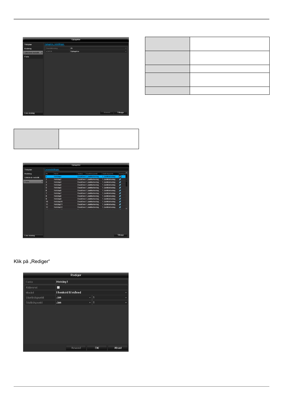 Udvidede indstillinger, Ferie | ABUS TVVR41210 Operating instructions User Manual | Page 273 / 409