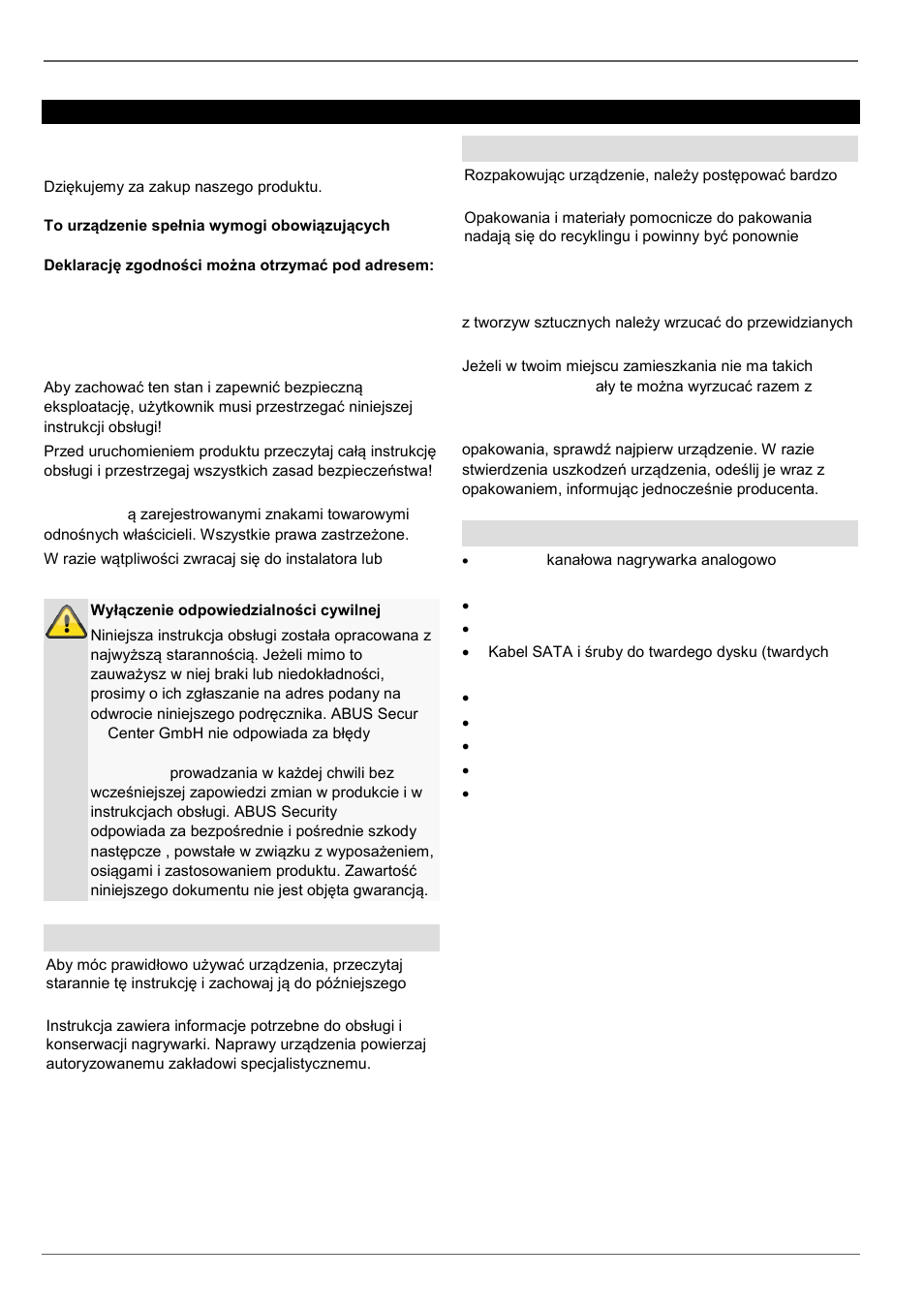 Wprowadzenie, Ogólne informacje, Rozpakowanie | Zakres dostawy | ABUS TVVR41210 Operating instructions User Manual | Page 305 / 409