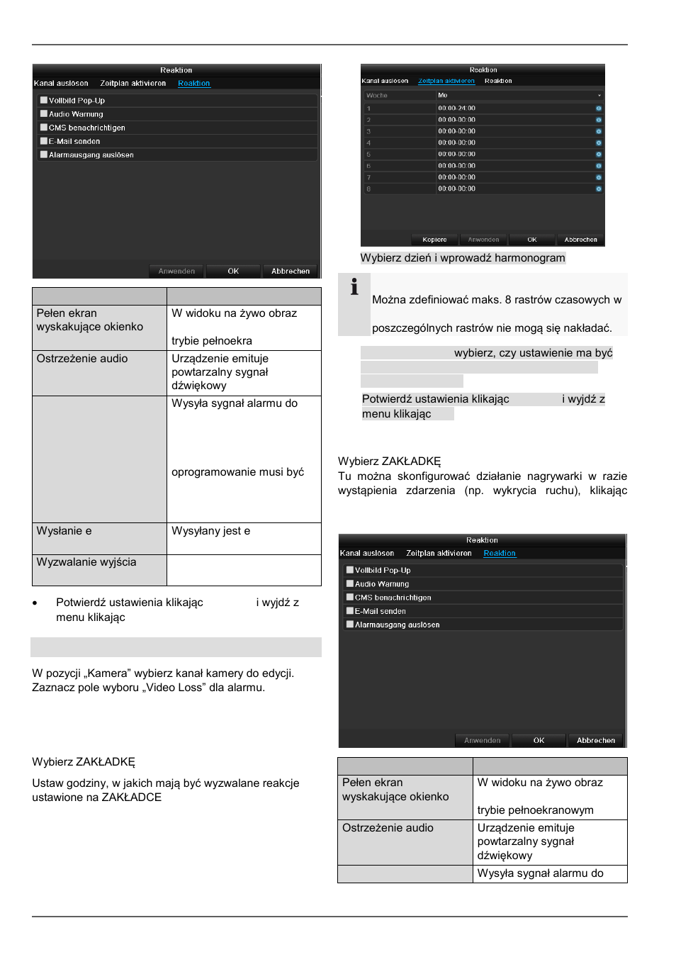 Utrata obrazu wideo, Konfiguracja | ABUS TVVR41210 Operating instructions User Manual | Page 328 / 409