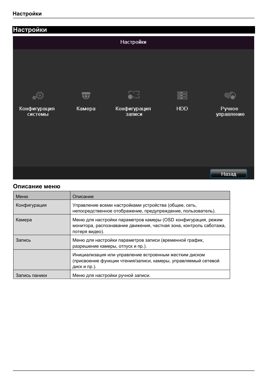 Настройки, Описание меню | ABUS TVVR41210 Operating instructions User Manual | Page 374 / 409