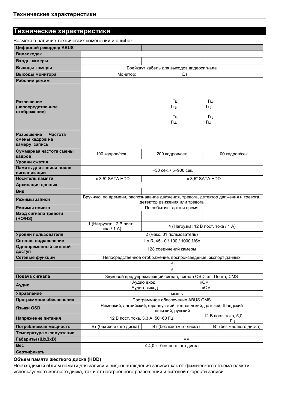 Технические характеристики | ABUS TVVR41210 Operating instructions User Manual | Page 403 / 409