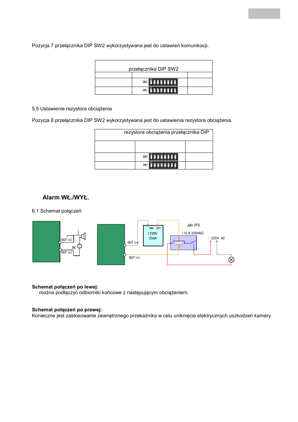 Polski, Alarm wł./wył, Off half-duplex | Off tak, 1 schemat połączeń | ABUS TVCC81500 Quick Operating instructions User Manual | Page 138 / 146