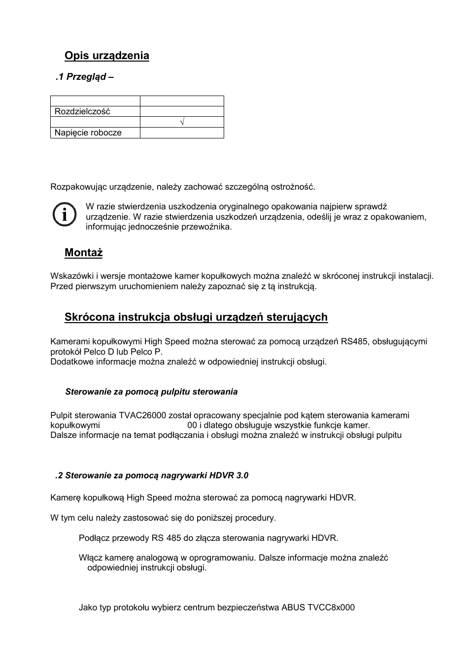 Opis urządzenia, Montaż, Skrócona instrukcja obsługi urządzeń sterujących | ABUS TVCC81500 Operating instructions User Manual | Page 121 / 139