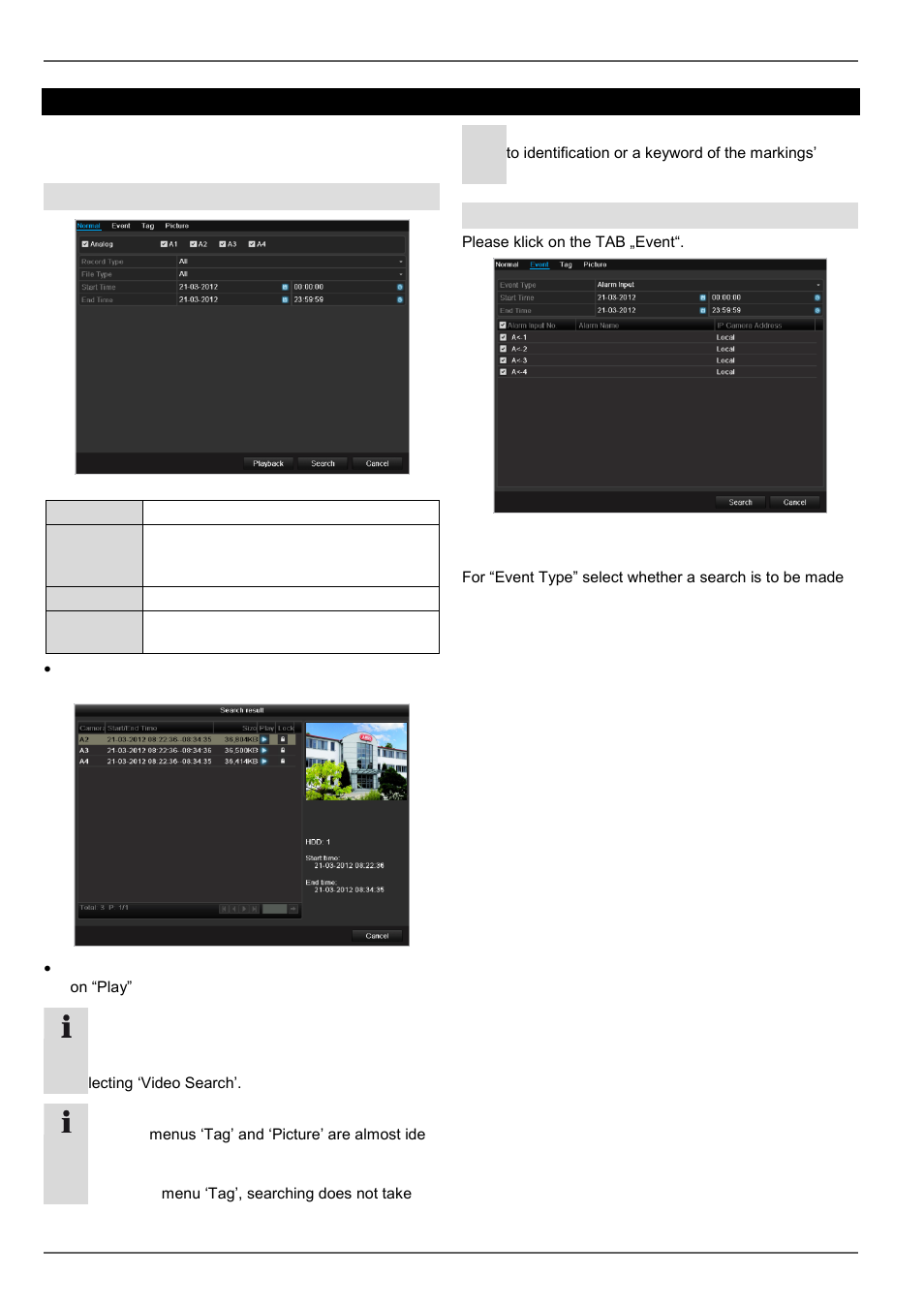 Playback, Camera, Continous recording | Event | ABUS TVHD80110 Operating instructions User Manual | Page 101 / 408