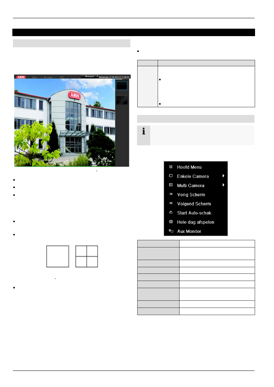 Statussymbolen, Live weergave, Overzicht | Pop-up menu bij bediening met de muis | ABUS TVHD80110 Operating instructions User Manual | Page 134 / 408