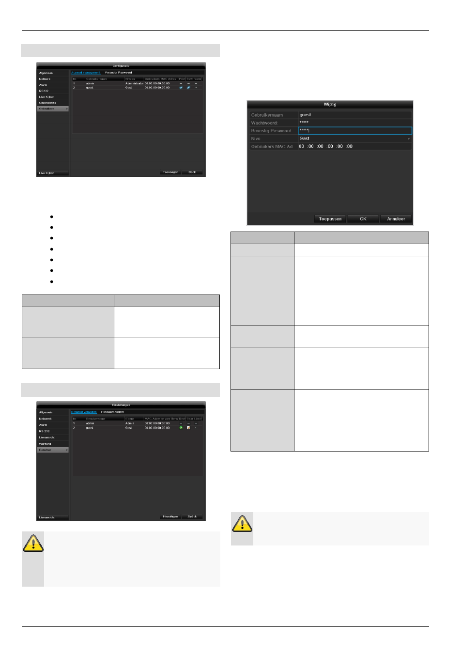 Hoofd menu, Waarschuwing, Gebruikers | ABUS TVHD80110 Operating instructions User Manual | Page 148 / 408