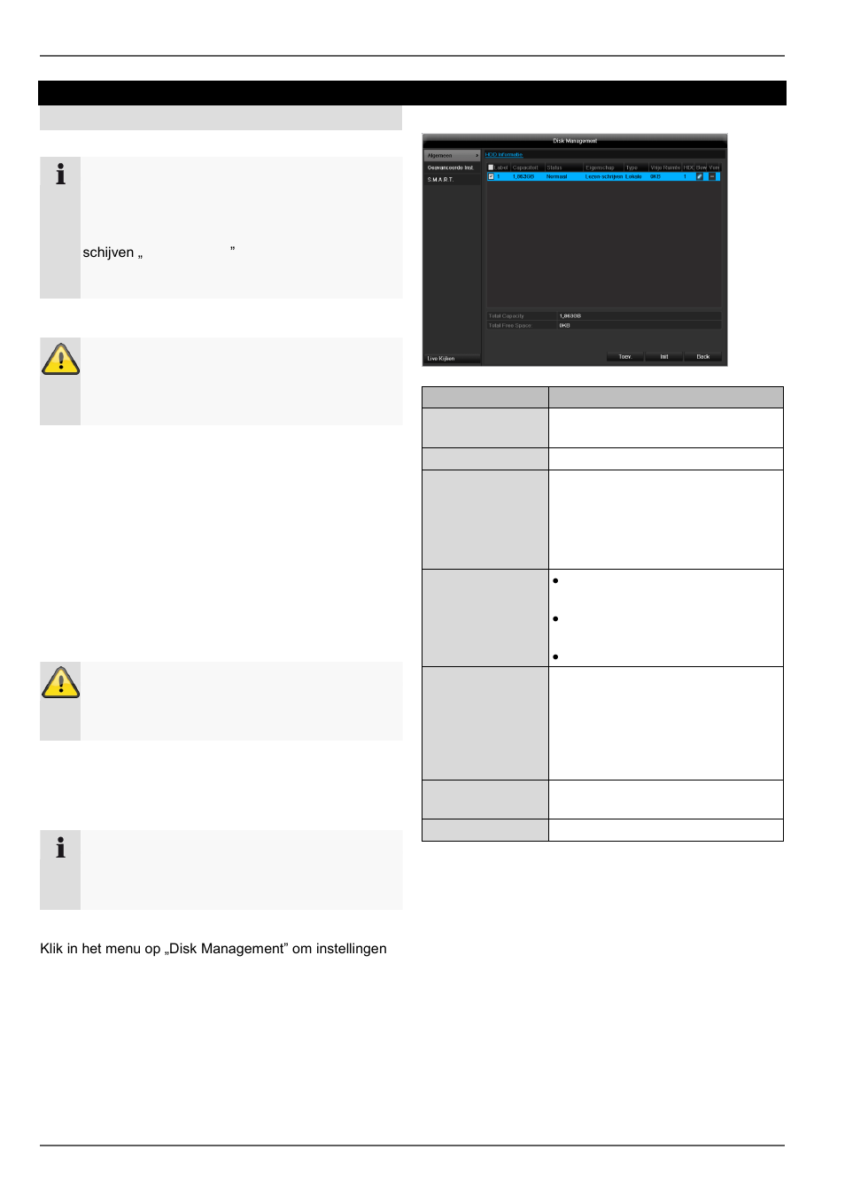 Disk management, Harde schijf inbouwen, Parameters van het harde-schijfbeheer | Harde schijven | ABUS TVHD80110 Operating instructions User Manual | Page 158 / 408