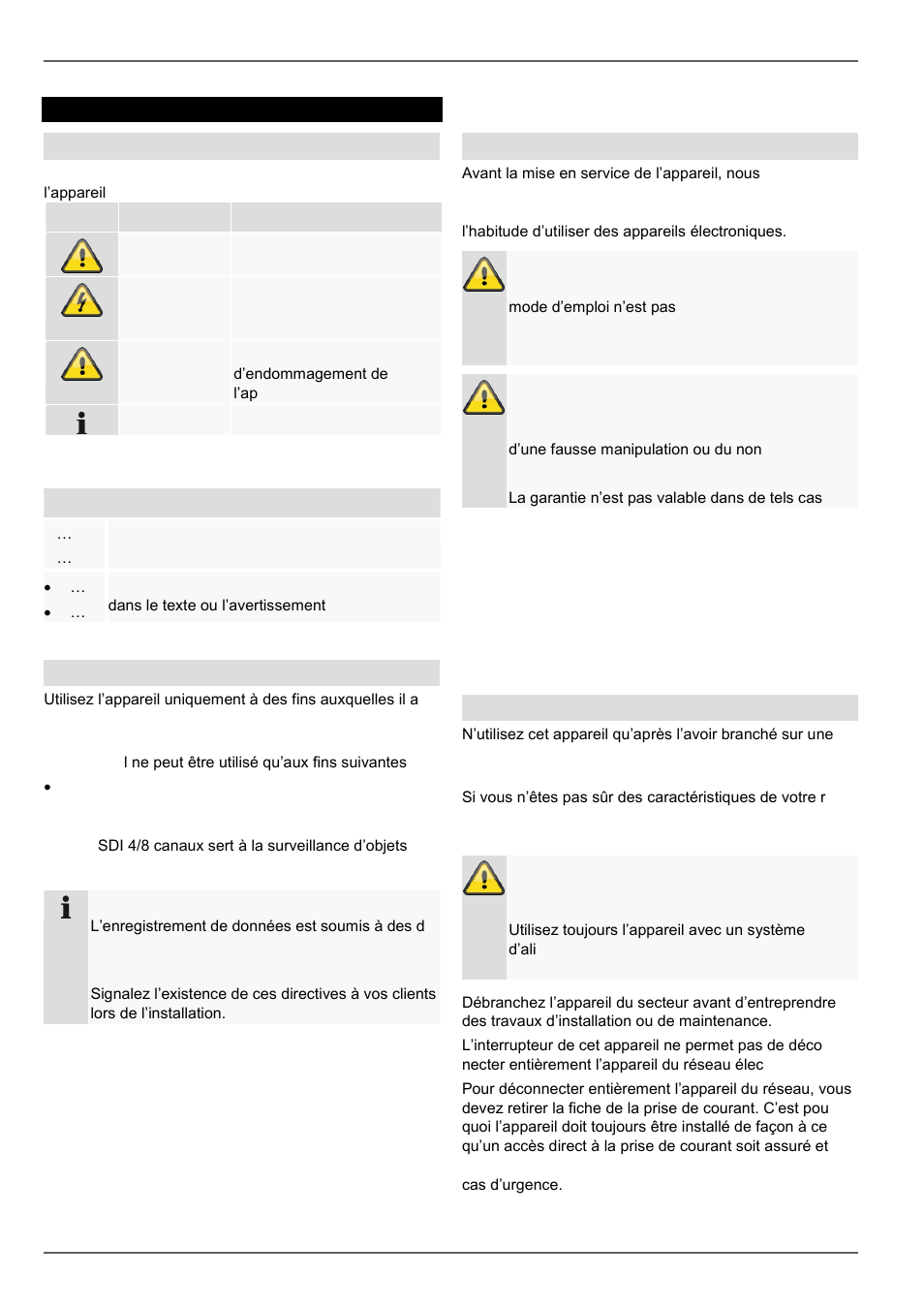 Consignes de sécurité importantes, Explication des symboles, Utilisation appropriée | Généralités, Alimentation en courant | ABUS TVHD80110 Operating instructions User Manual | Page 186 / 408