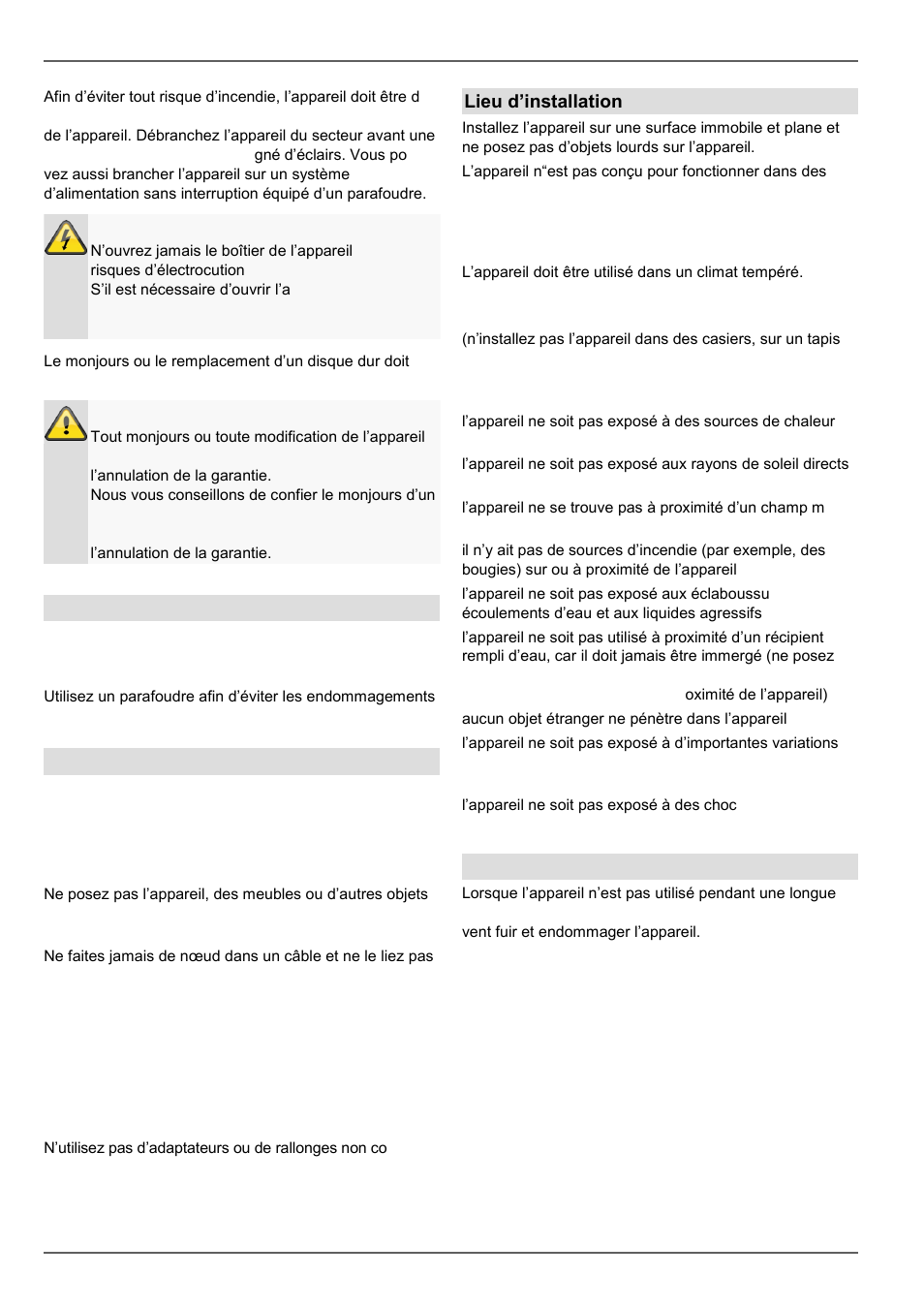 Consignes de sécurité importantes, Surcharge/surtension, Câbles | Lieu d’installation/environnement, Télécommande | ABUS TVHD80110 Operating instructions User Manual | Page 187 / 408