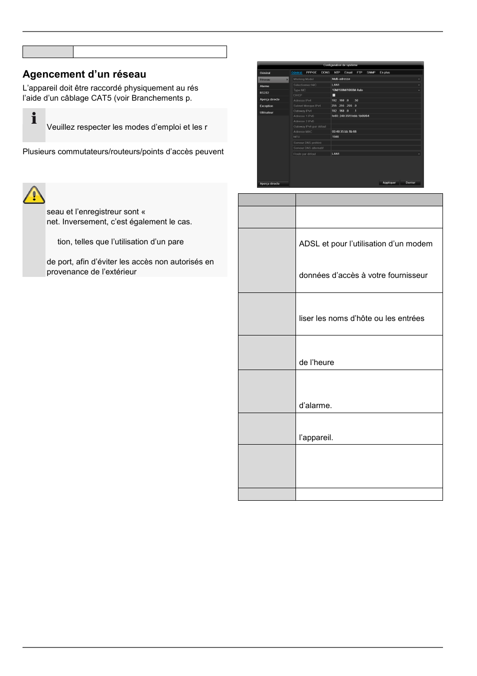 Agencement d’un réseau, Configuration réseau, Configuration de système | ABUS TVHD80110 Operating instructions User Manual | Page 203 / 408