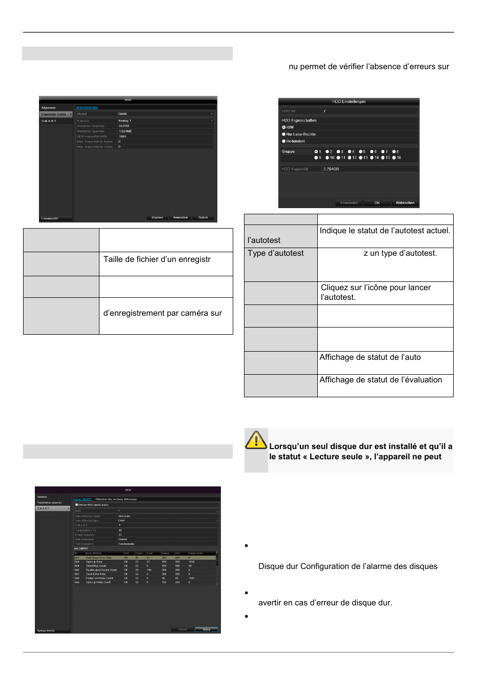 Contrôle du statut des disques durs, Disque management, Configuration du disque dur des caméras | S.m.a.r.t | ABUS TVHD80110 Operating instructions User Manual | Page 218 / 408