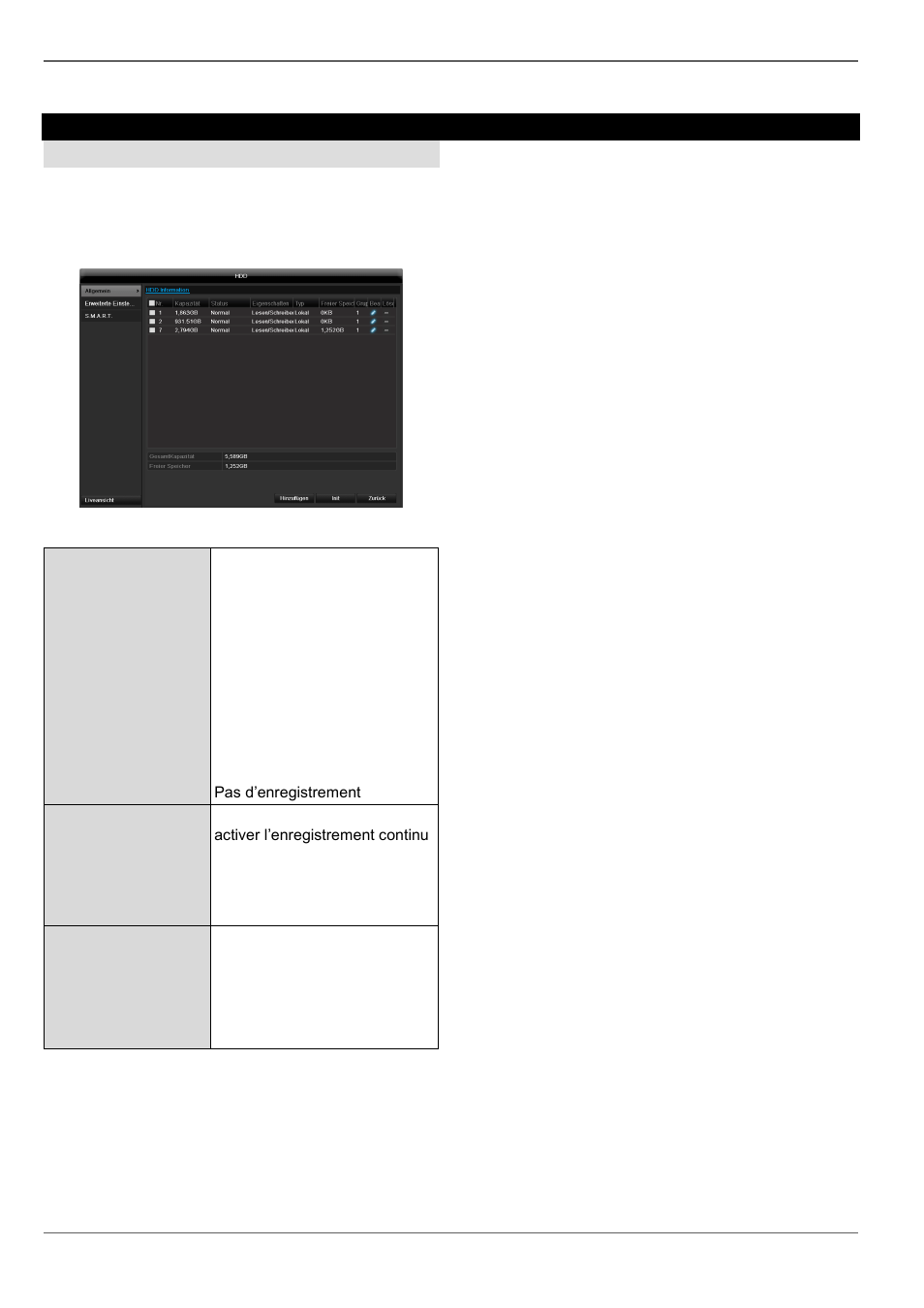 Enregistrement en urgence, Disque management, Enregistrement | ABUS TVHD80110 Operating instructions User Manual | Page 219 / 408