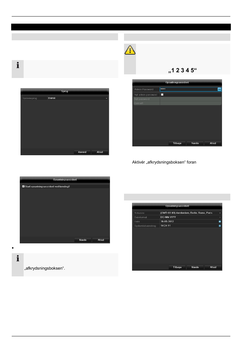 Indstillingsassistent, Indstilling af systemet, Indstilling af administratoren | Dato / tid | ABUS TVHD80110 Operating instructions User Manual | Page 251 / 408