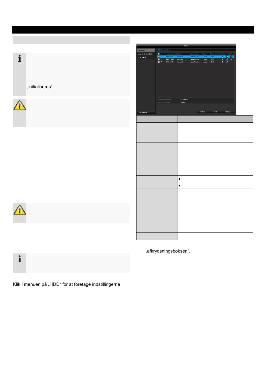 Indbygning af en harddisk, Harddiskforvaltningens parametre, Harddisks | ABUS TVHD80110 Operating instructions User Manual | Page 275 / 408