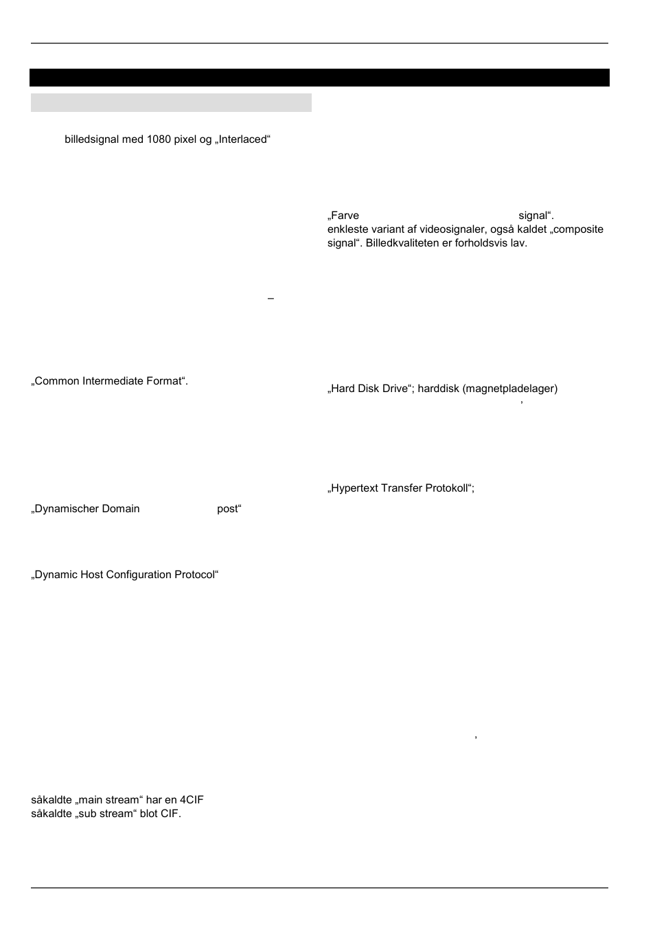 Ordforklaring, Anvendte fagbegreber | ABUS TVHD80110 Operating instructions User Manual | Page 290 / 408