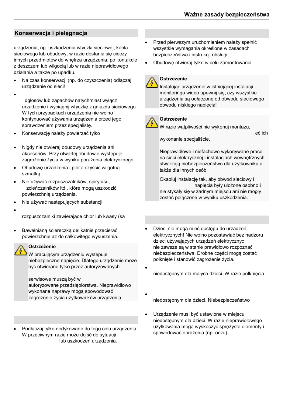 Konserwacja i pielęgnacja, Akcesoria, Uruchomienie | Dzieci, Ważne zasady bezpieczeństwa | ABUS TVHD80110 Operating instructions User Manual | Page 305 / 408