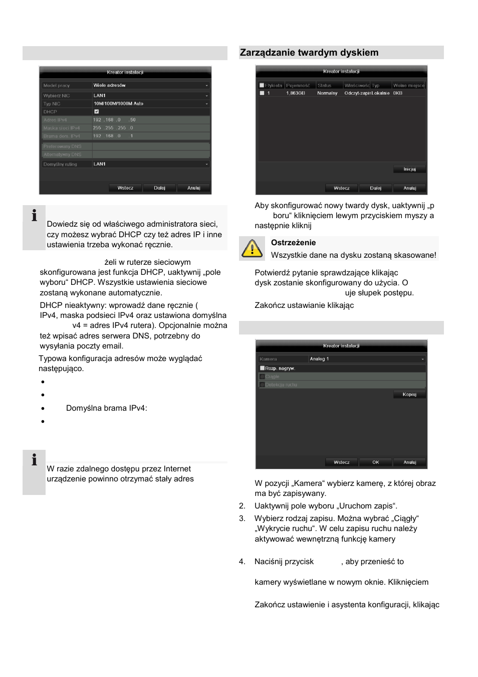 Ustawienia sieci, Zarządzanie twardym dyskiem, Zapis z kamery | ABUS TVHD80110 Operating instructions User Manual | Page 310 / 408