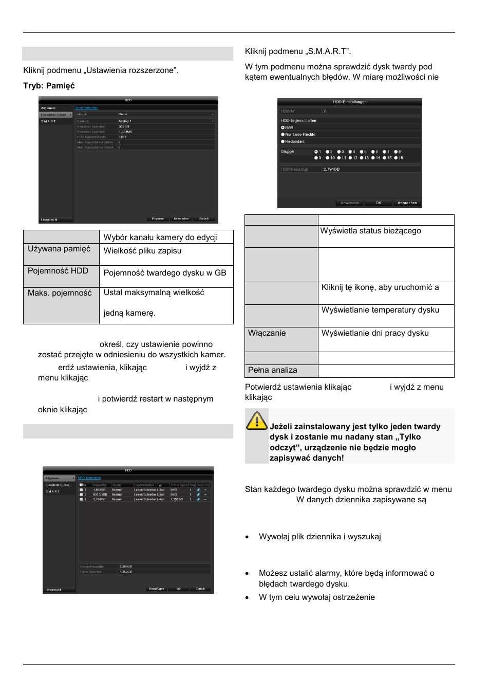 Ustawienia twardych dysków kamer, S.m.a.r.t, Sprawdzanie stanu twardego dysku | Zarzadzanie hdd | ABUS TVHD80110 Operating instructions User Manual | Page 334 / 408