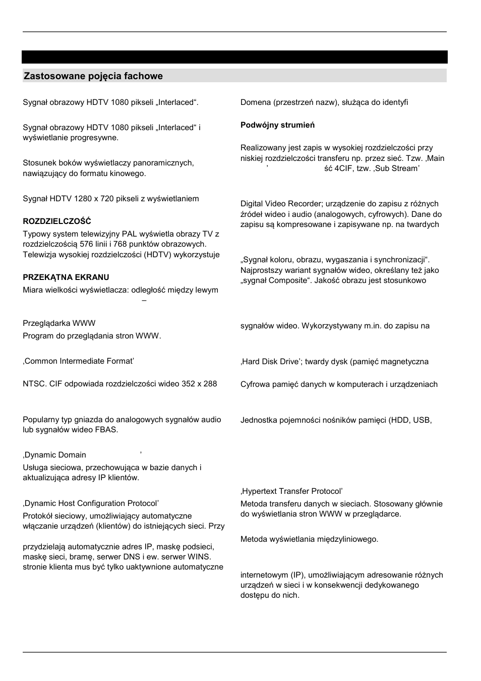 Glosariusz, Zastosowane pojęcia fachowe | ABUS TVHD80110 Operating instructions User Manual | Page 347 / 408