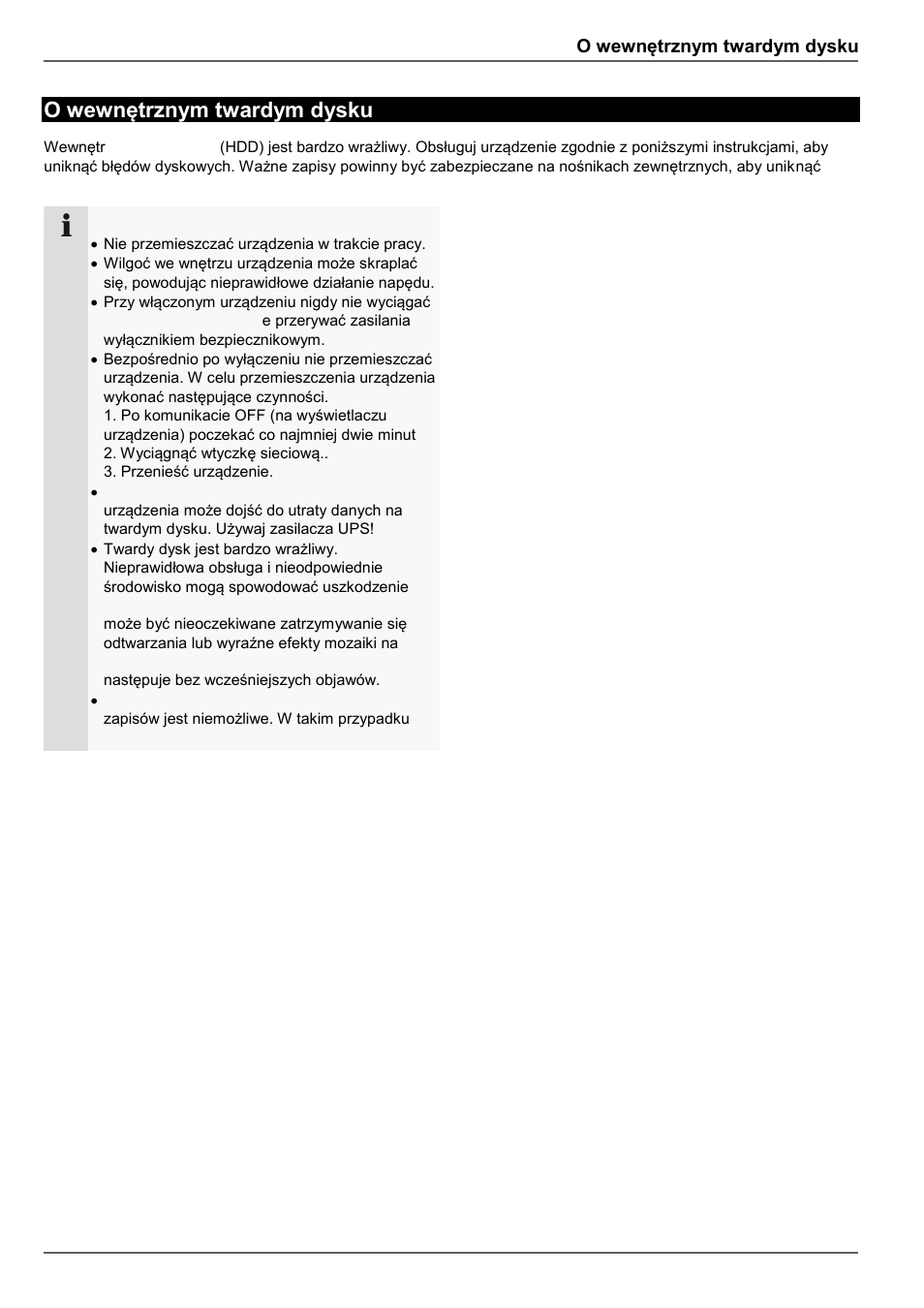 O wewnętrznym twardym dysku | ABUS TVHD80110 Operating instructions User Manual | Page 349 / 408