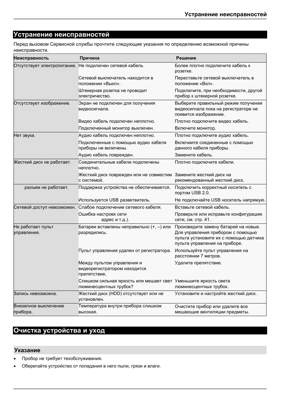 Очистка устройства и уход, Устранение неисправностей, Указание | ABUS TVHD80110 Operating instructions User Manual | Page 402 / 408