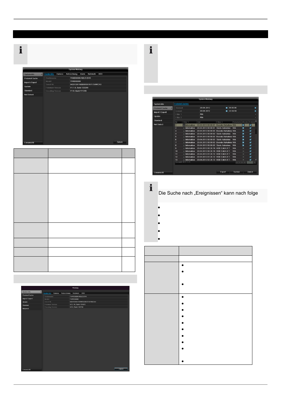 Wartung, System info, Protokoll suche | ABUS TVHD80110 Operating instructions User Manual | Page 46 / 408