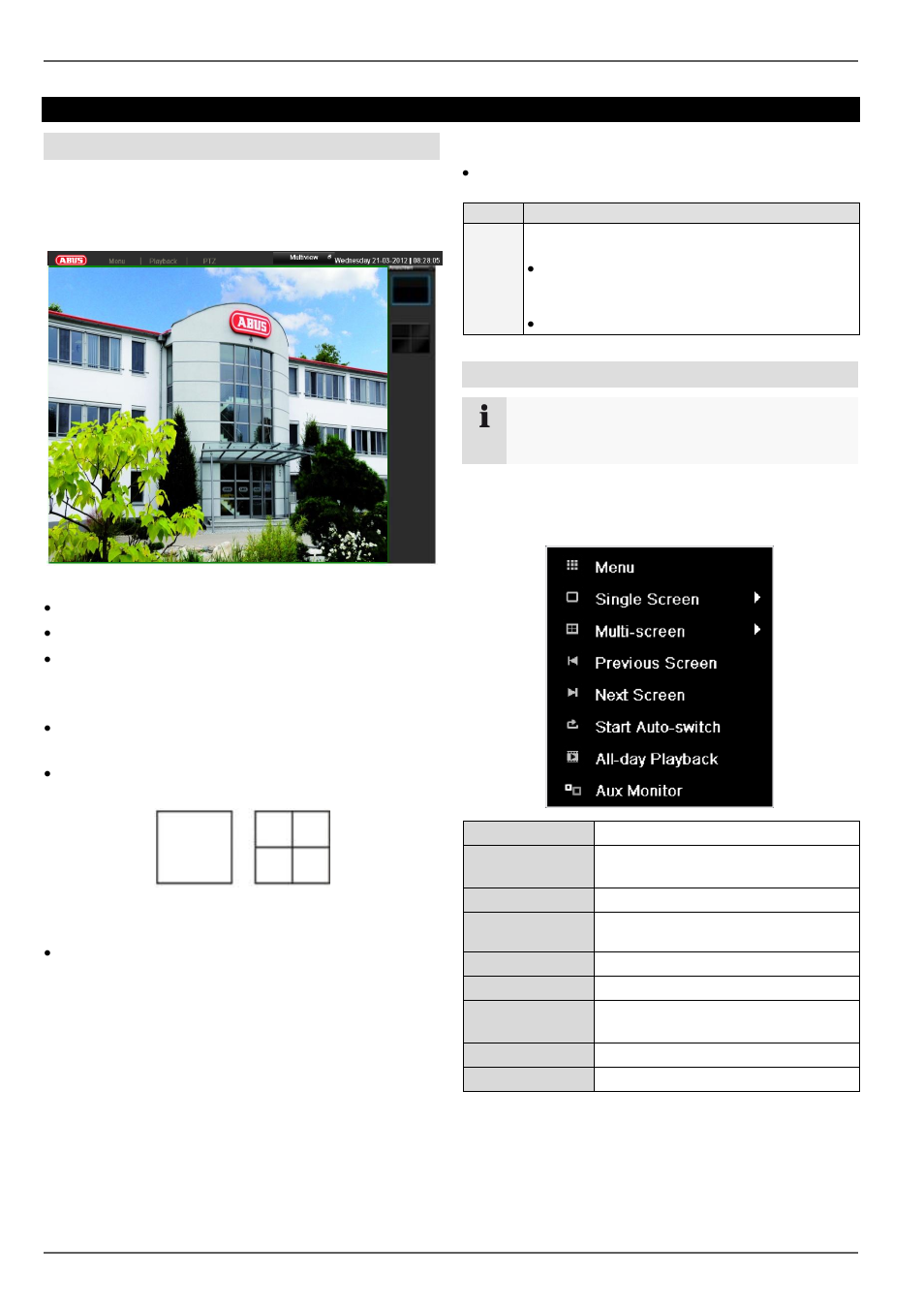 Status symbols, Live view, Overview | Pop-up menu for mouse operation | ABUS TVHD80110 Operating instructions User Manual | Page 76 / 408