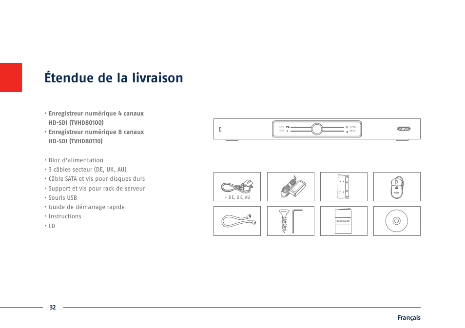 Étendue de la livraison | ABUS TVHD80110 Quick operating instructions User Manual | Page 32 / 87