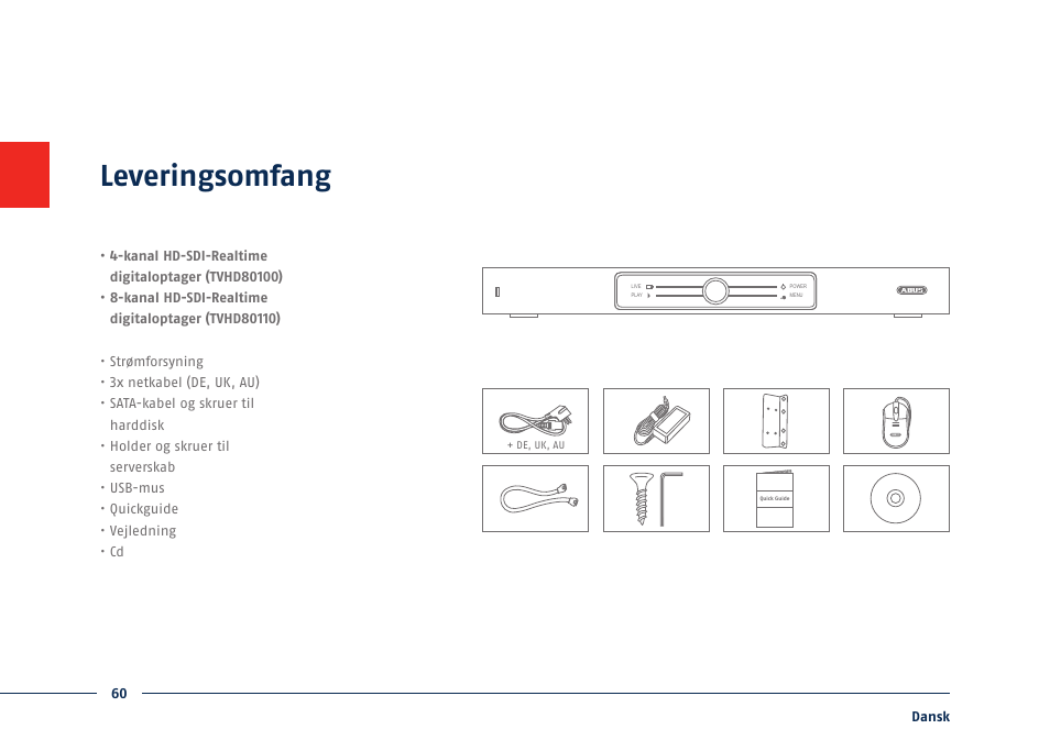 Leveringsomfang | ABUS TVHD80110 Quick operating instructions User Manual | Page 60 / 87