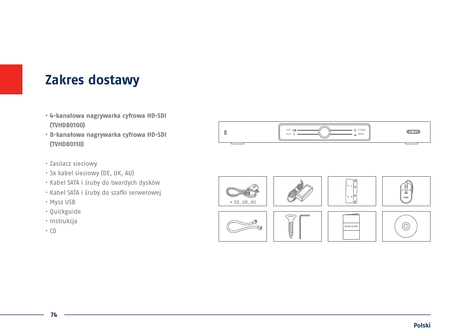 Zakres dostawy | ABUS TVHD80110 Quick operating instructions User Manual | Page 74 / 87