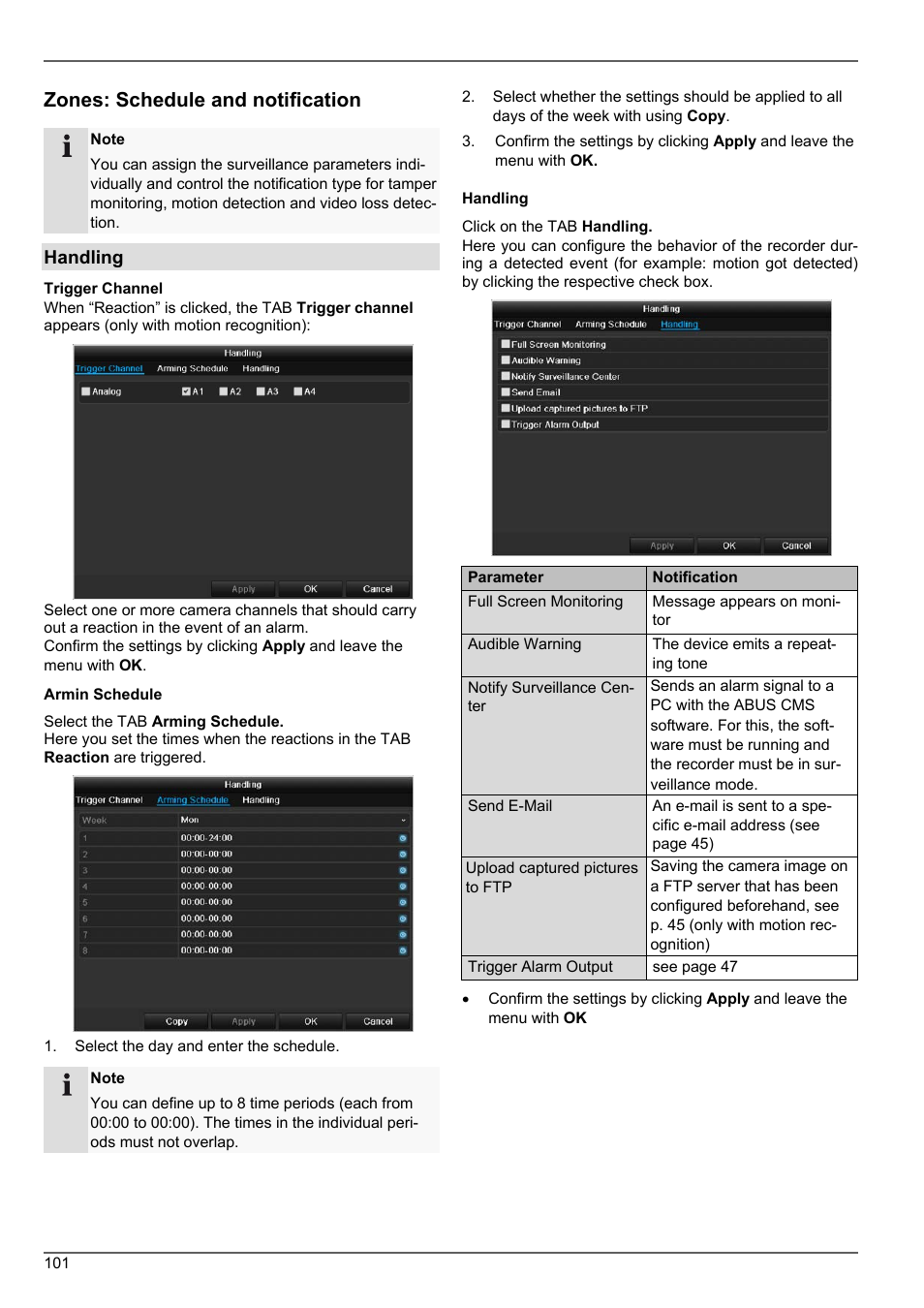 Zones: schedule and notification | ABUS TVHD80010 Operating instructions User Manual | Page 101 / 366