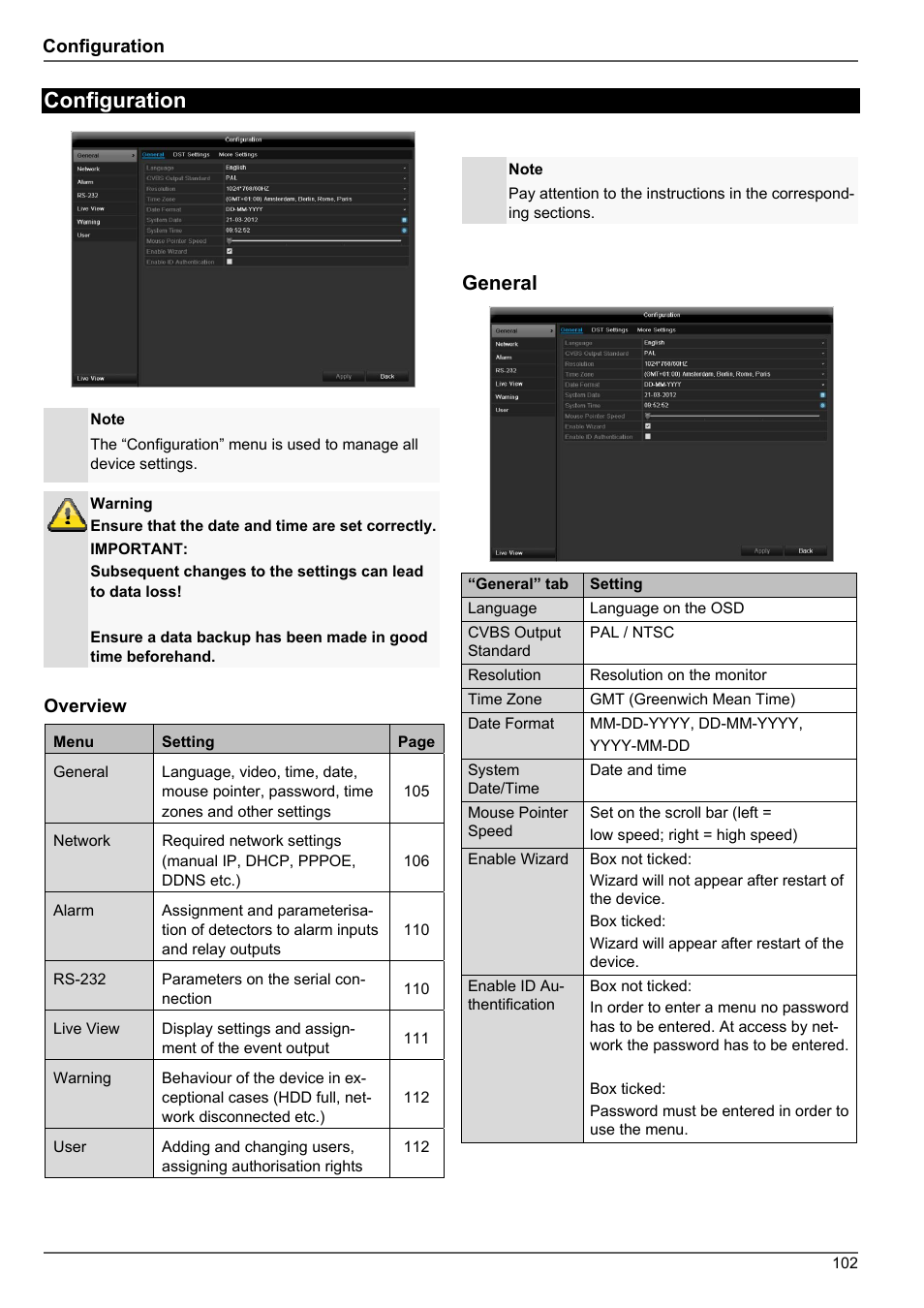 Configuration, General | ABUS TVHD80010 Operating instructions User Manual | Page 102 / 366
