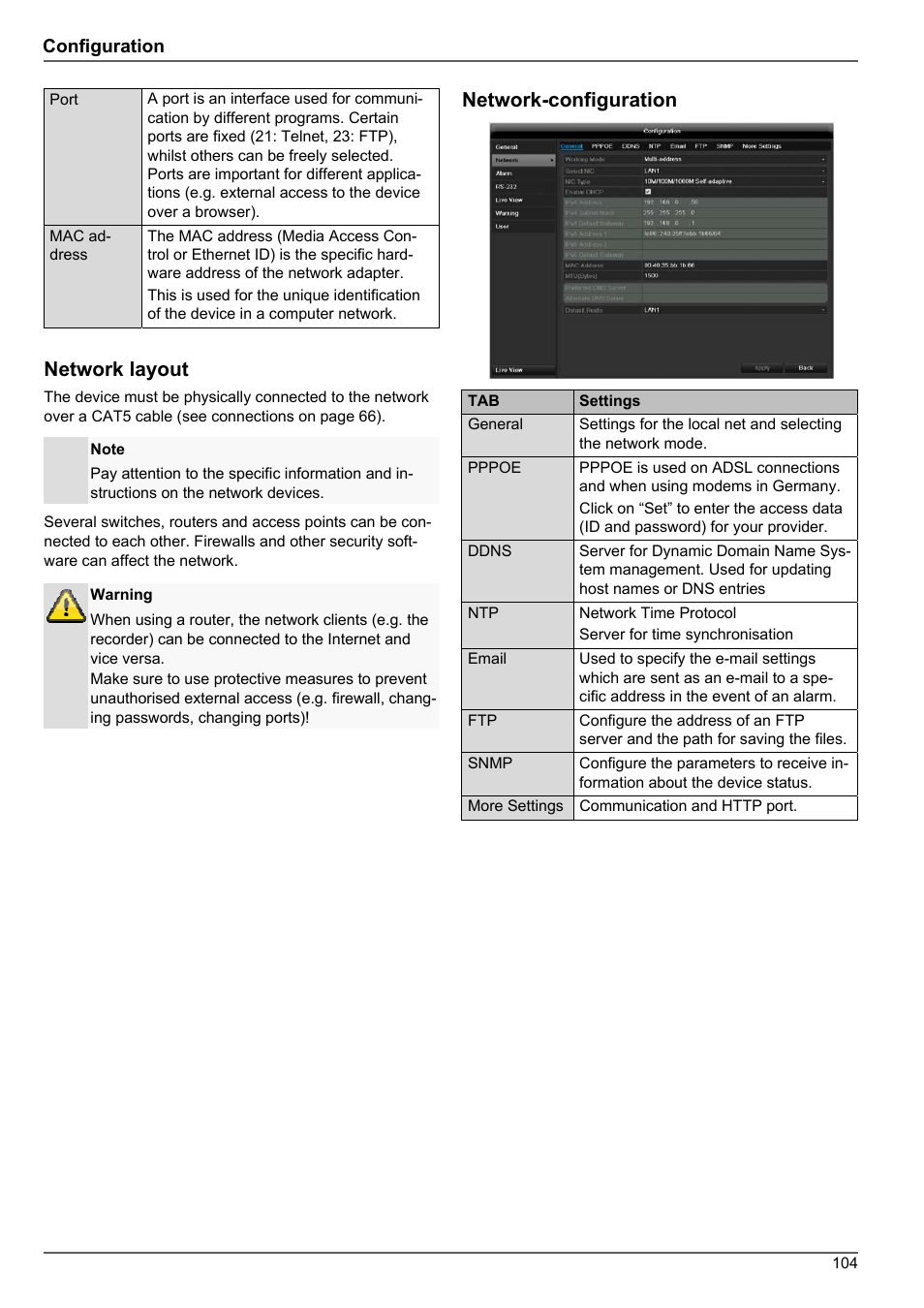 Network layout, Network-configuration | ABUS TVHD80010 Operating instructions User Manual | Page 104 / 366
