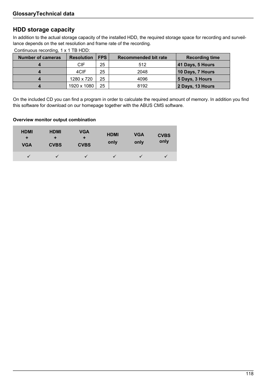 Hdd storage capacity | ABUS TVHD80010 Operating instructions User Manual | Page 118 / 366