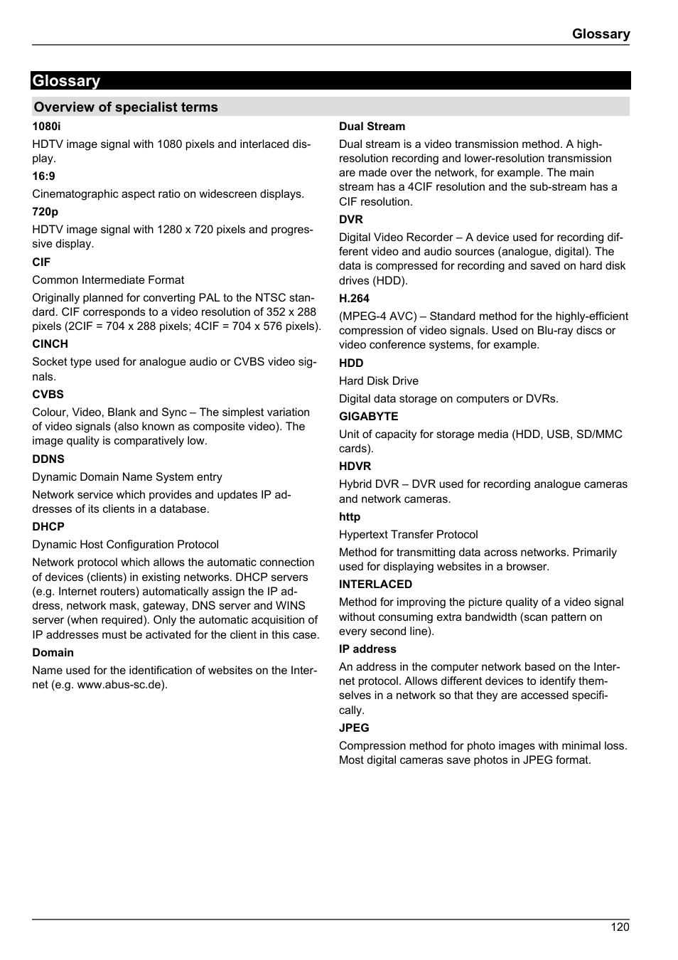 Glossary | ABUS TVHD80010 Operating instructions User Manual | Page 120 / 366