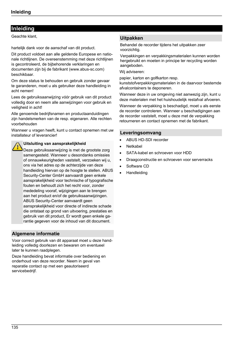 Inleiding | ABUS TVHD80010 Operating instructions User Manual | Page 135 / 366