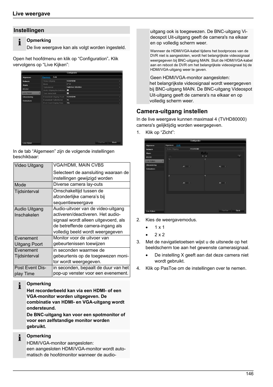 Camera-uitgang instellen, Live weergave, Instellingen | ABUS TVHD80010 Operating instructions User Manual | Page 146 / 366