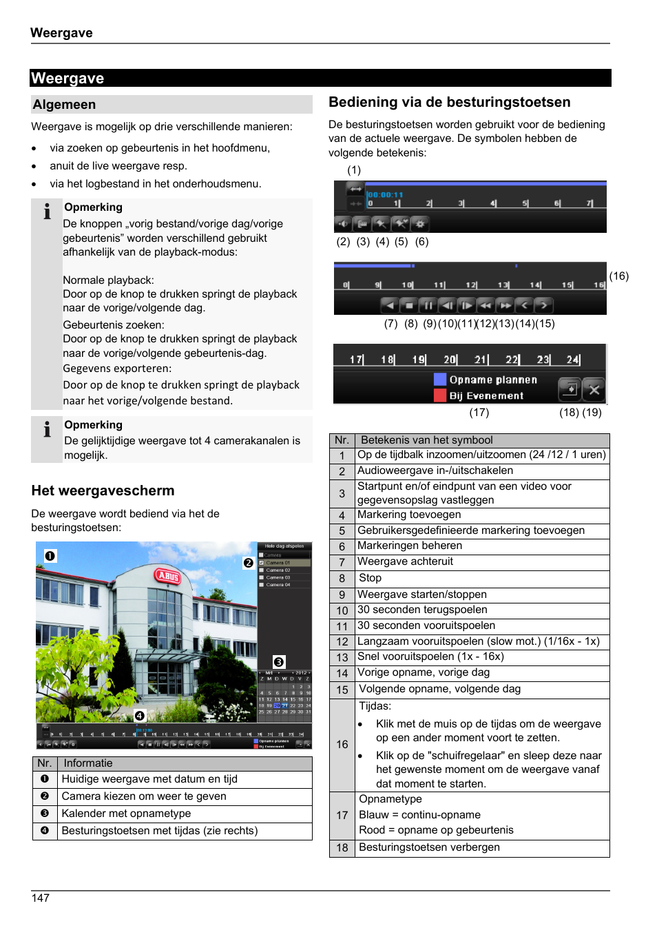 Weergave, Het weergavescherm, Bediening via de besturingstoetsen | ABUS TVHD80010 Operating instructions User Manual | Page 147 / 366