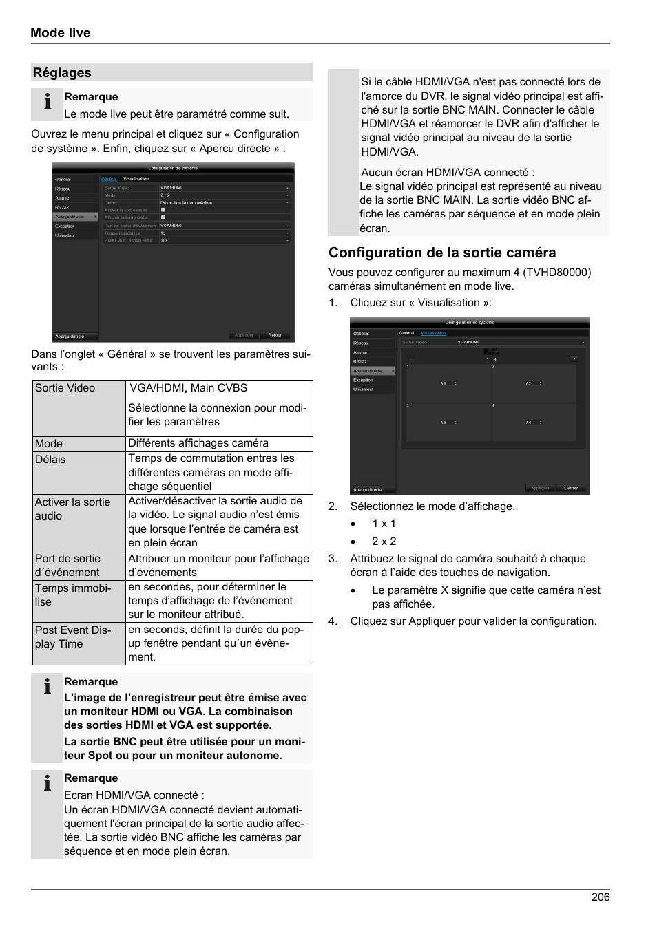 Configuration de la sortie caméra | ABUS TVHD80010 Operating instructions User Manual | Page 206 / 366