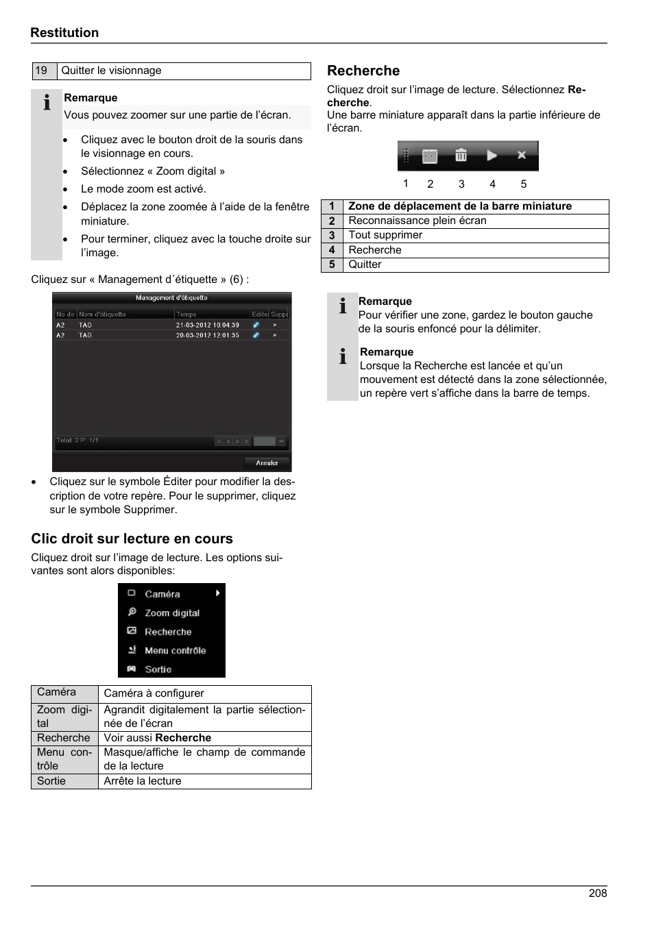 Clic droit sur lecture en cours, Recherche | ABUS TVHD80010 Operating instructions User Manual | Page 208 / 366