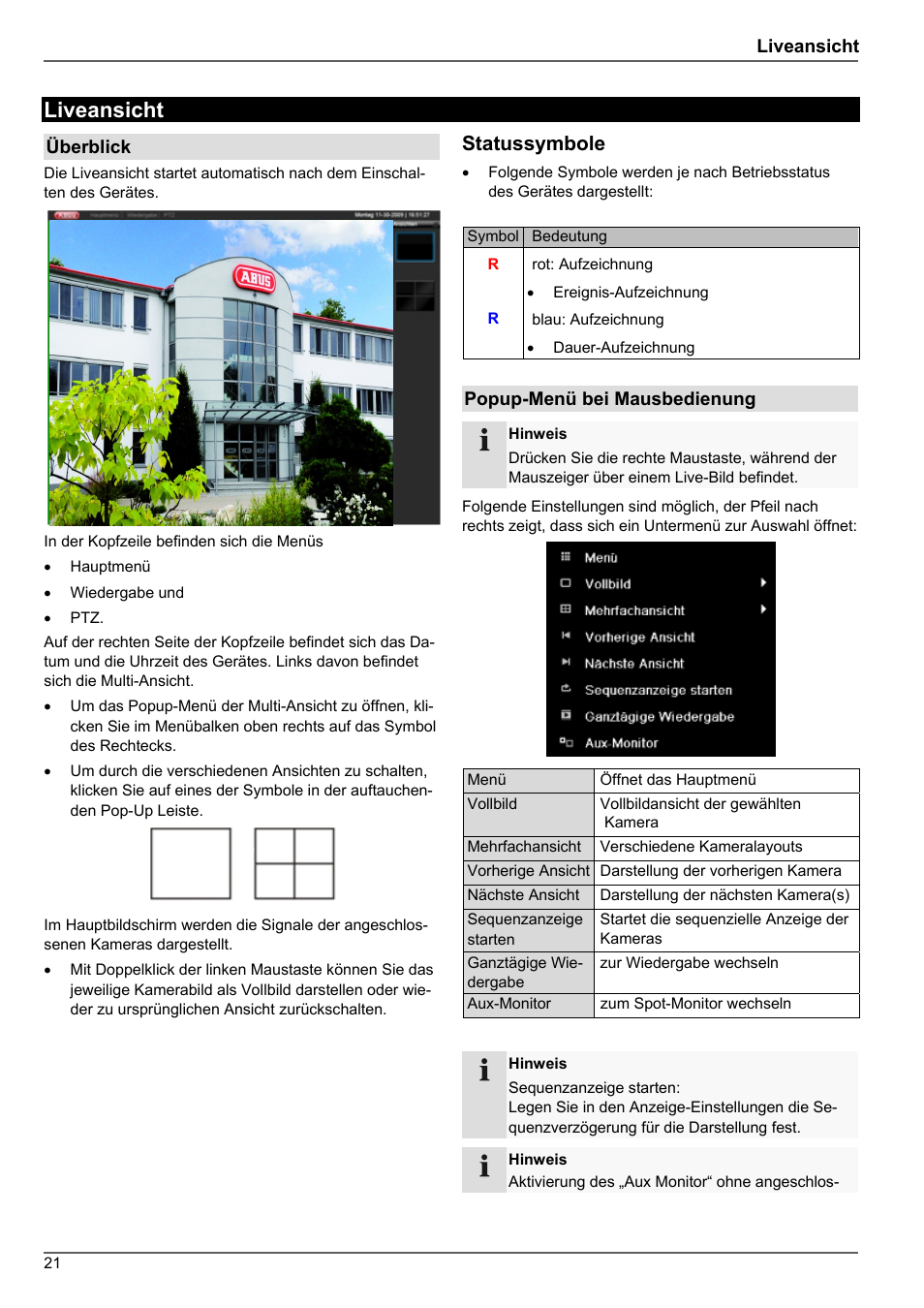 Liveansicht, Statussymbole | ABUS TVHD80010 Operating instructions User Manual | Page 21 / 366
