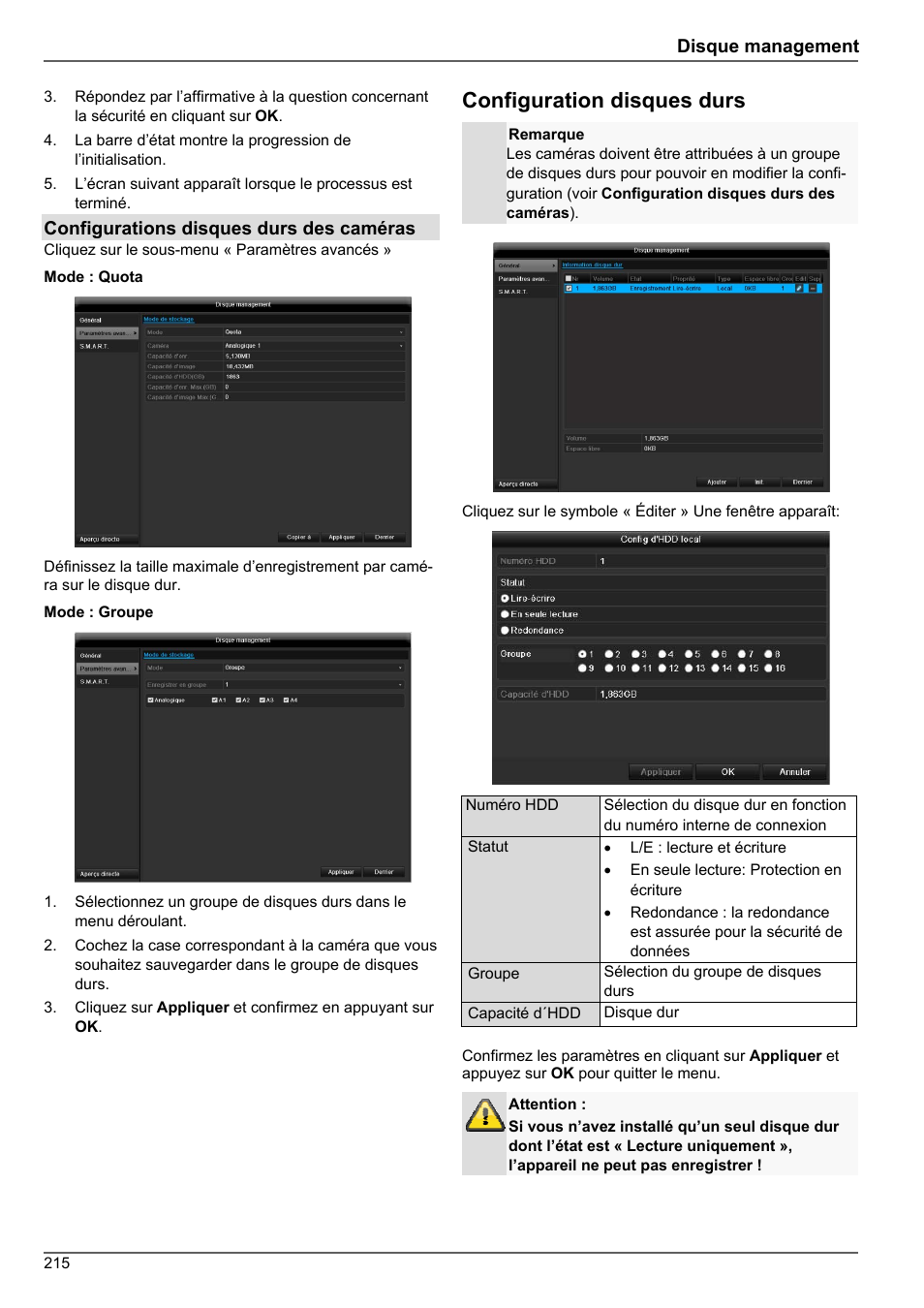 Configuration disques durs | ABUS TVHD80010 Operating instructions User Manual | Page 215 / 366