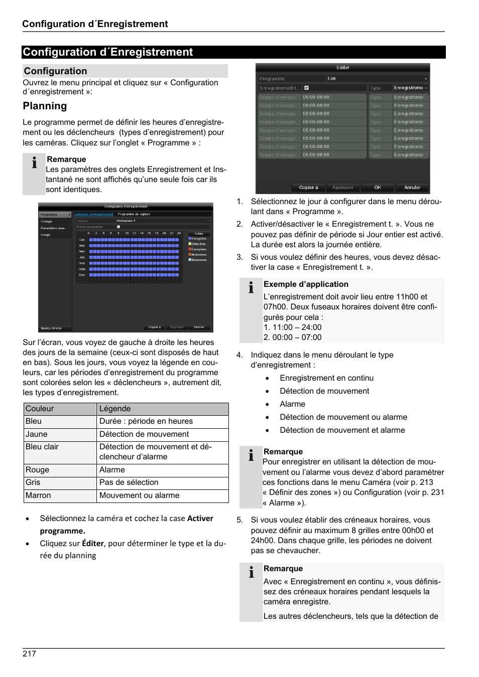 Configuration d´enregistrement, Planning | ABUS TVHD80010 Operating instructions User Manual | Page 217 / 366