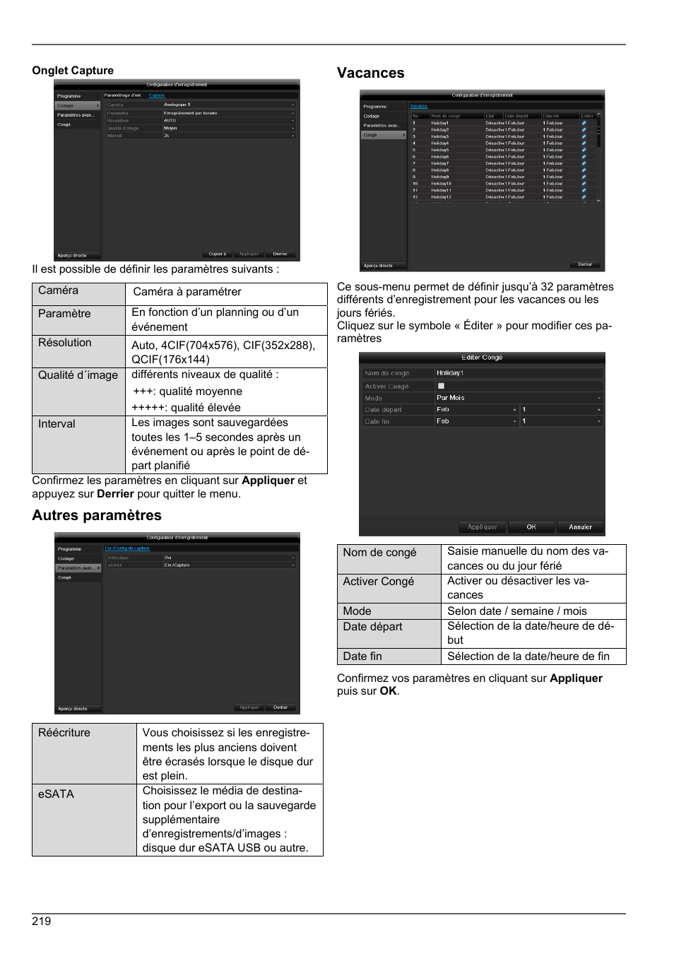 Autres paramètres, Vacances | ABUS TVHD80010 Operating instructions User Manual | Page 219 / 366