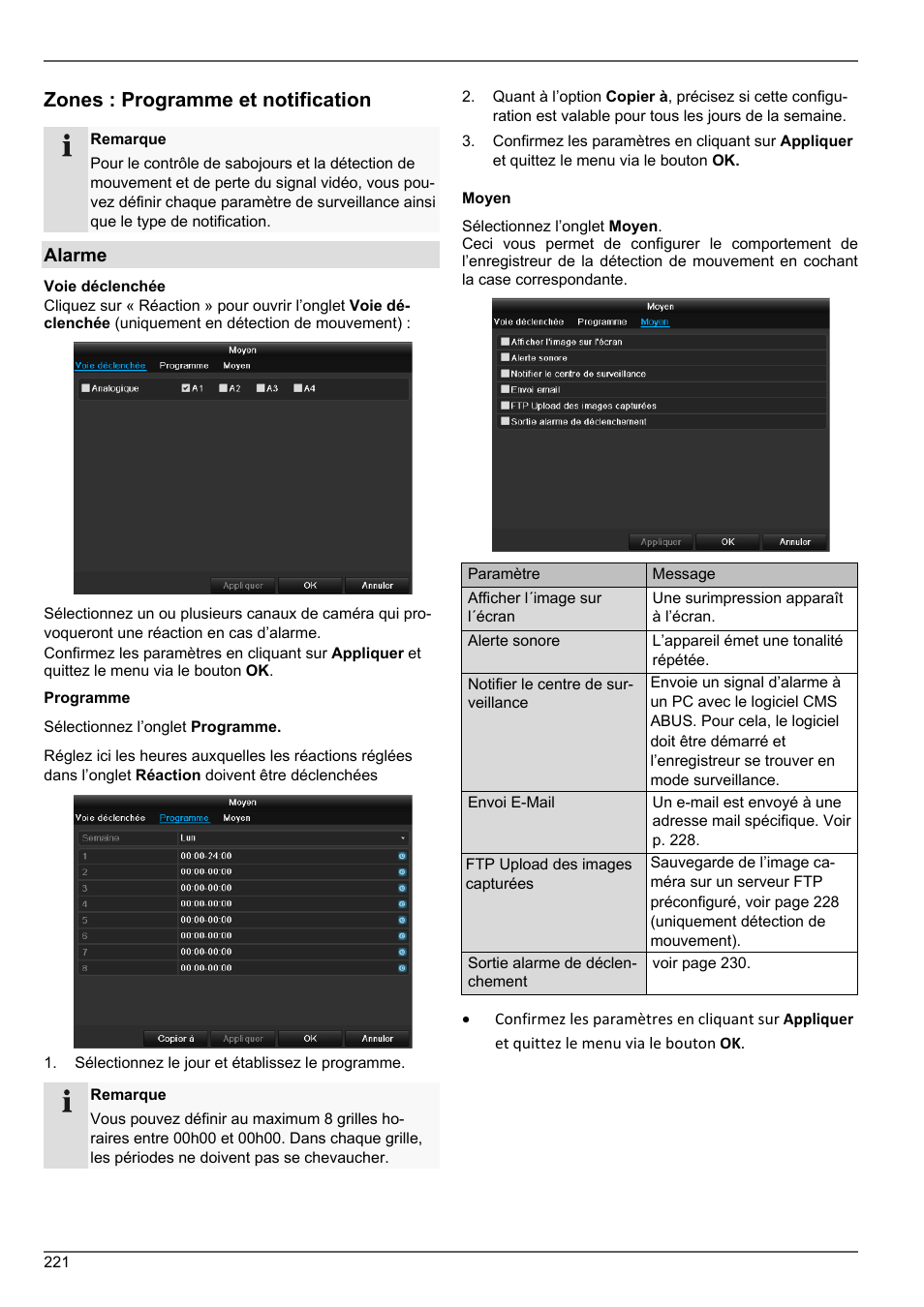 Zones : programme et notification | ABUS TVHD80010 Operating instructions User Manual | Page 221 / 366