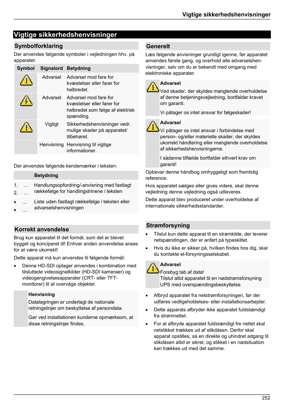 Vigtige sikkerhedshenvisninger | ABUS TVHD80010 Operating instructions User Manual | Page 252 / 366