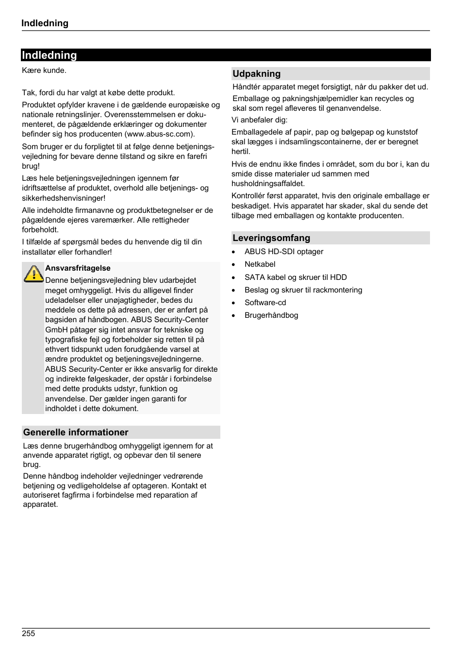 Indledning | ABUS TVHD80010 Operating instructions User Manual | Page 255 / 366