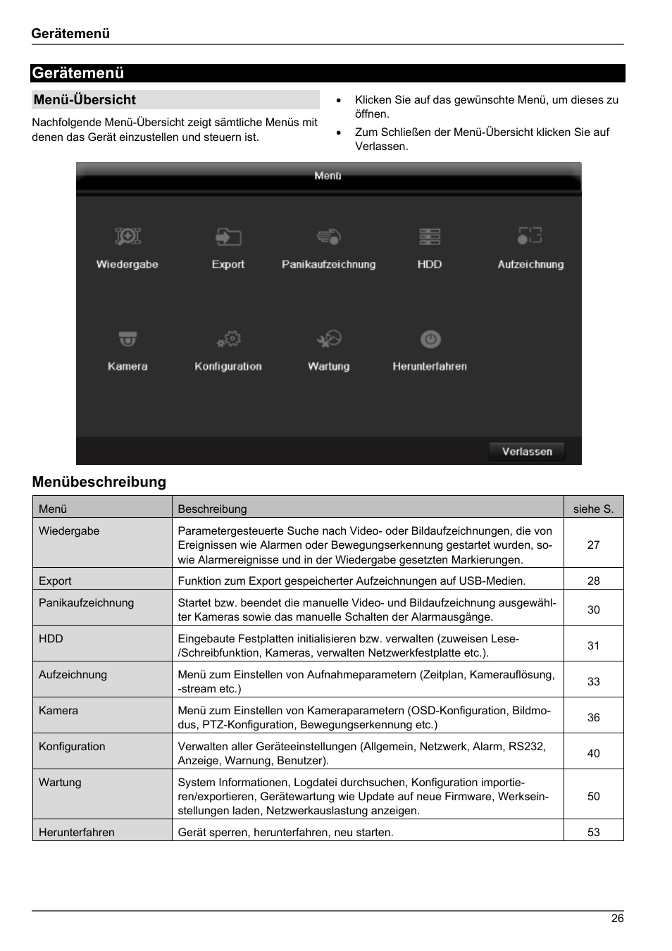 Gerätemenü, Menübeschreibung | ABUS TVHD80010 Operating instructions User Manual | Page 26 / 366