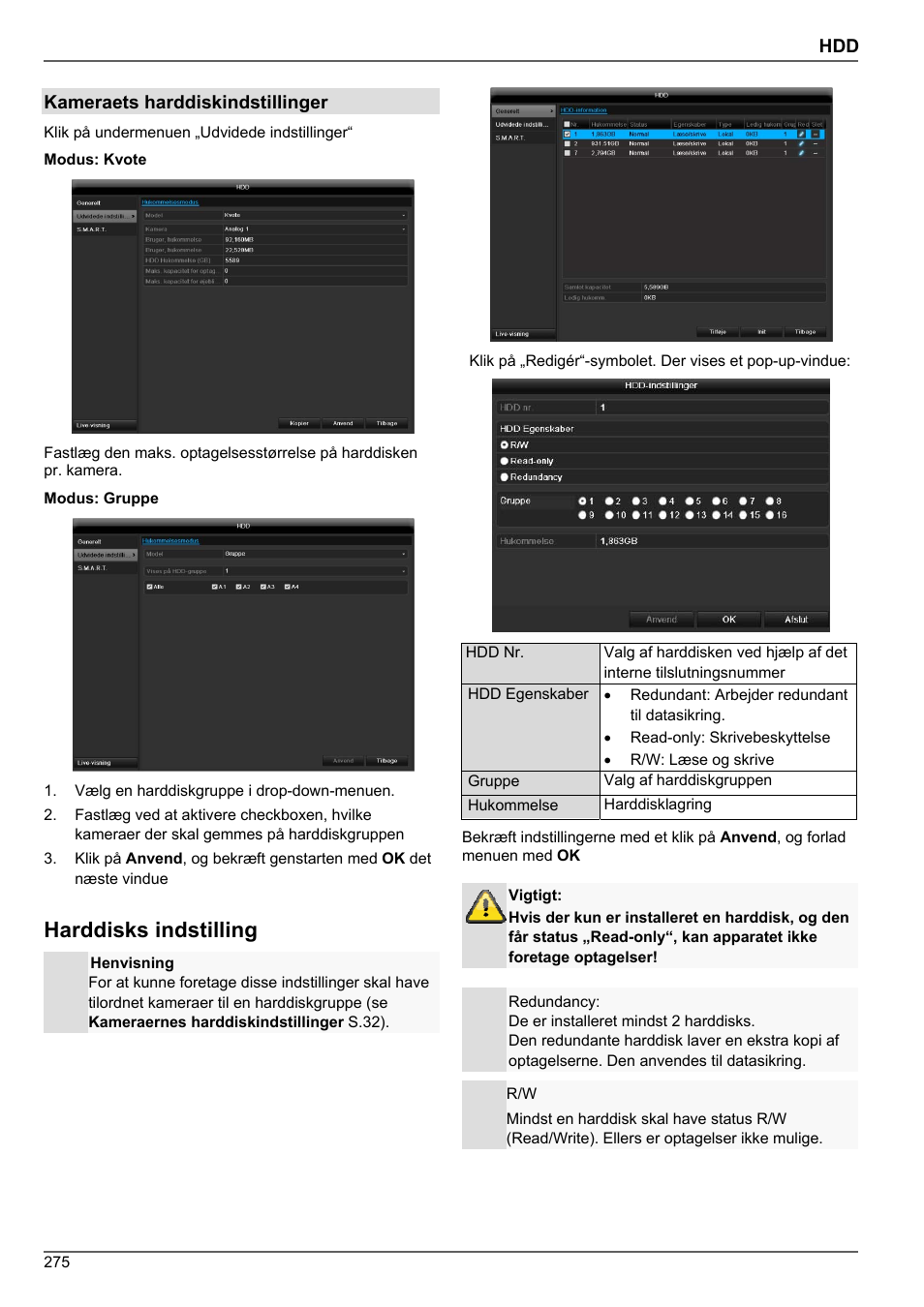 Harddisks indstilling | ABUS TVHD80010 Operating instructions User Manual | Page 275 / 366