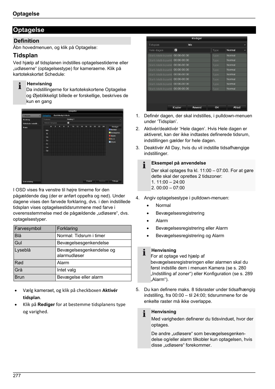 Optagelse, Tidsplan | ABUS TVHD80010 Operating instructions User Manual | Page 277 / 366